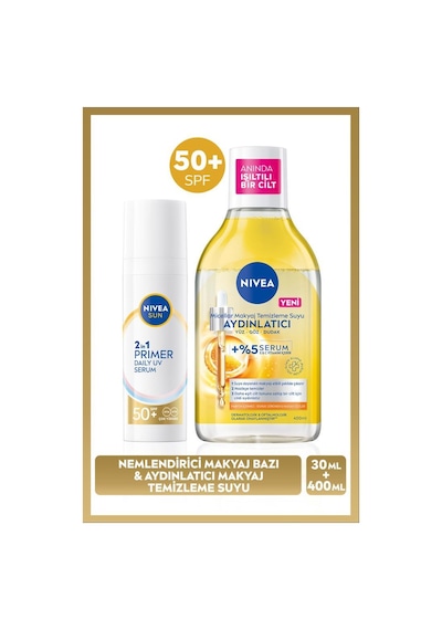 Sun Spf50 Güneş Koruyucu Primer Nemlendirici Makyaj Bazı 30ml Ve Micellar Makyaj Temizleme Suyu400ml