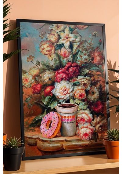 Çiçek Vazosu Donut Kahve Çerçeveli Tablo Mutfak Ve Kahve Köşesi İçin Hediye Modifiye Sanat