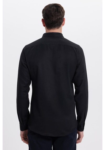 Tudors Erkek Slim Fit Dar Kesim Düz Oxford Armalı Yaka Düğmeli Siyah Spor Gömlek-42019 Siyah