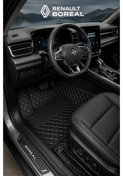 Renault Boreal Siyah Üzeri Siyah Dikiş 8d Diamond Premium Kaymaz Deri Oto Paspas