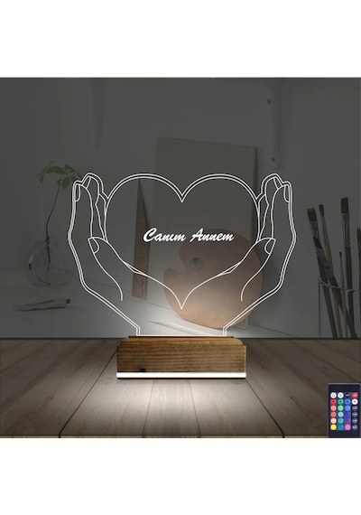Luvivia Kalp Sevgiliye Hediye Kişiye Özel 3d Lamba - Masa Gece Lambası V6 Şeffaf