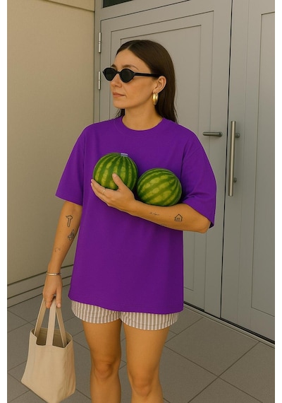 Oversize Unisex Tişört Mor