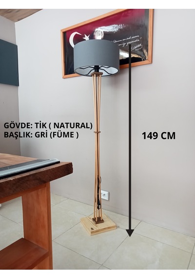 Ahşap Lambader- Köşe Lambası Gri