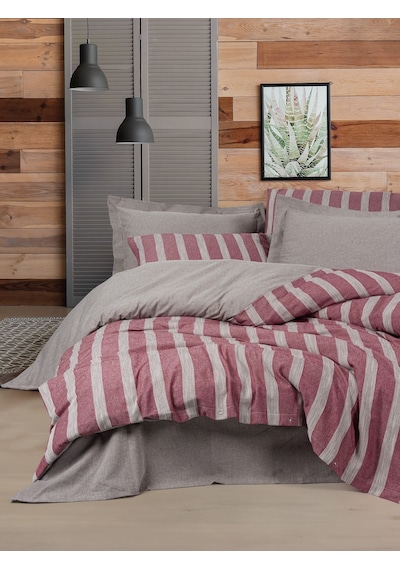 Cotton Box Ribbed Çift Kişilik Nevresim Takımı Bande Bordo