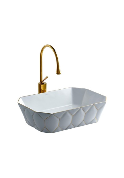 E-8141 Gold&beyaz Porselen Çanak Lavabo Gri