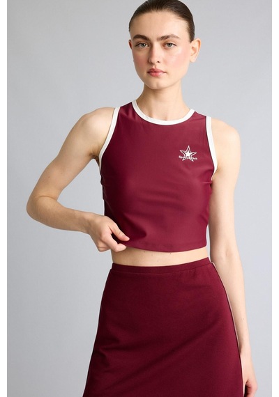 Defacto Crop Top Baskılı Bisiklet Yaka Sporcu Atlet H2001ax26aubr115 Bordo-br115
