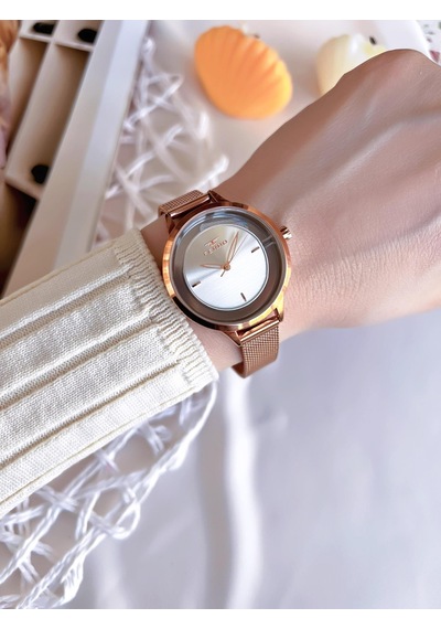 Ferro Hasır Kordonlu Rose Gold Kararmaz Renk Atmaz 3 Atm Özel Tasarım Kadın Kol Saati Bmn8c1112ff