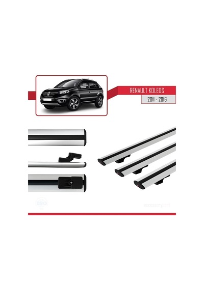 Renault Koleos 2011-2016 Arası İle Uyumlu Basic Model Ara Atkı Tavan Barı Gri 3 Adet