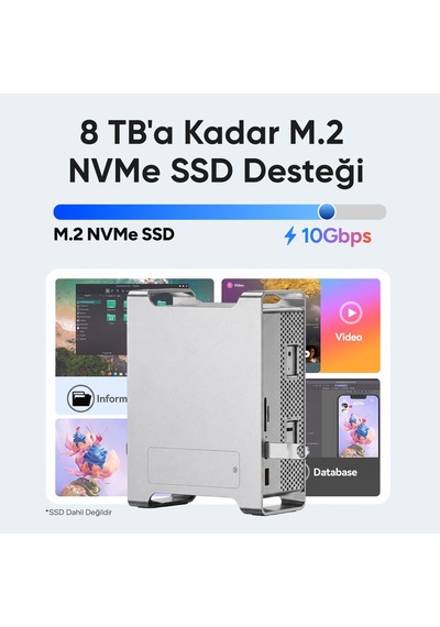 Juo Mac Mini M6, M5 Pro, M4 İçin Dock Station Nvme Ssd Kutusu Usb Çoklayıcı Hub 10gbps 4k 60hz Hdmı Sd/tf 4.0 Kart Okuyucu 100w Pd Alüminyum Stand