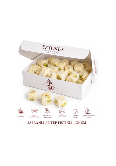 Safranlı Duble Antep Fıstıklı Lokum Çifte Kavrulmuş %100 Pancar Şekeri 250 Gr - 879977613