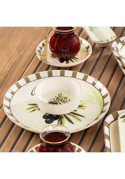 Perotti Olives 37 Parça Kahvaltı Takımı Kahvaltı Seti Çay Seti Beyaz - Yeşil