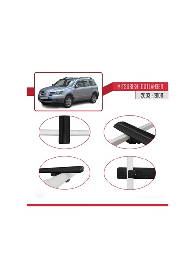 Mitsubishi Outlander 2003-2008 Arası İle Uyumlu Basic Model Ara Atkı Tavan Barı Siyah 3 Adet