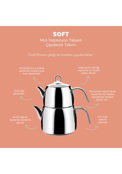 Emsan Soft Midi Indüksiyon Tabanlı Çaydanlık Takımı Çelik