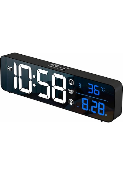 Mdstech Hd Led Aynalı Dijital Masa Saati Sıcaklık Tarih Alarm Usb Şarjlı Elektronik Saat Siyah