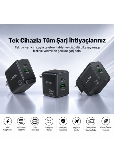 Unıtek Rexo 140w 4 Portlu Akıllı Ekranlı Gan Sarj Cihazı P1132abk01-eu