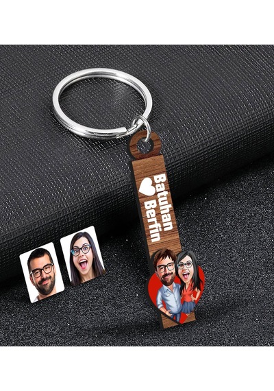 BK Gift Kişiye Özel Sevgili Temalı Karikatürlü Ahşap Anahtarlık,