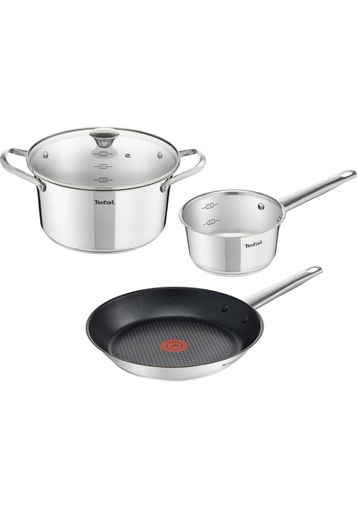 Tefal Simpleo B815S4 Tencere ve Tava Seti, 4 Parça, Paslanmaz Çelik/Siyah, 49.1 x 35.3 x 13.3 CM