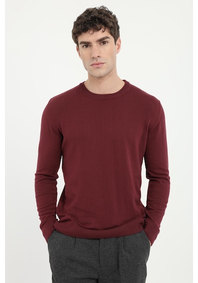 Dufy Bordo Bisiklet Yaka %100 Pamuk Düz Renk Slim Fit Erkek Triko-19177