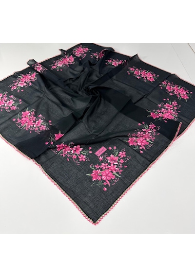 Eripek Oyalı Organik Pamuklu Yazma 0606131 Siyah-pembe
