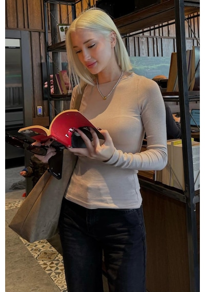 Bej Kayık Yaka Modal Kaşmir Ultra Hafif Body Mg2627 Bej
