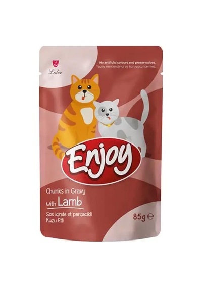 Enjoy Pouch Sos İçinde Et Parçacıklı Kuzu Etli Yetişkin Kedi Konservesi 85 Gr
