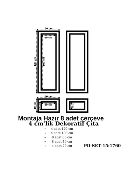 Montaja Hazır 8 Adet Çerçeve 4 Cm'lik Pd-set-15: 1760