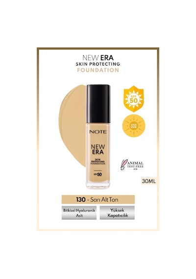 Note Cosmetique New Era Skin Protecting Spf 50 Nemlendirici Etkili Hyaluronik Asitli Fondöten - 130 Beige
