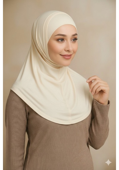 Sonbaharmoda Rahat Ve Şık İki Parça Viskon Likralı Tesettür Hijab Bone İçlik Günlük Kullanım Ve Namaz İçin Ekru