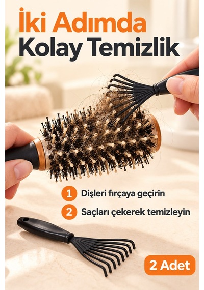 Saç Fırçası Ve Tarak Temizleme Aparatı Siyah Plastik 2 Adet Tırmık