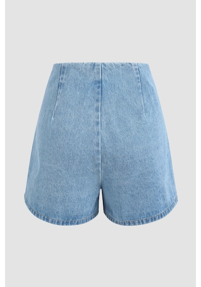 Hiccup Yüksek Bel Denim Şort Etek Mavi