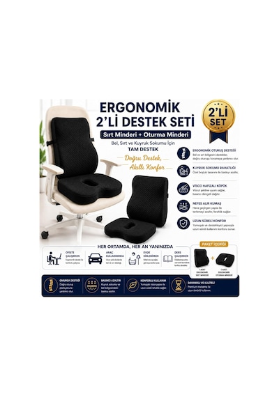 Tr Viscora 2'li Ortopedik Visco Minder Seti Ergonomik Bel, Sırt Ve Kuyruk Sokumu Desteği Diğer