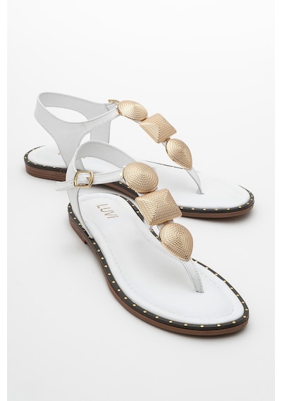 Luvishoes Luvi Shoes Helen Beyaz Hakiki Deri Parmak Arası Gold Tokalı Kadın Sandalet Beyaz Luvishoes Luvi Shoes Helen Beyaz Hakiki Deri Parmak Arası Gold Tokalı Kadın Sandalet Beyaz