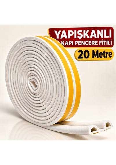 20 Metre Yapışkanlı Kapı Pencere Fitili Beyaz Boşluk Kapatıcı İzolasyon Fitili Soğuk Geçirmez Yalıtm 20 M