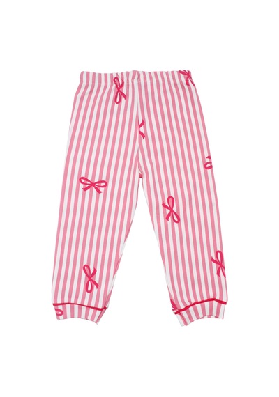 By Bebekodam Kız Bebek Beyaz Pembe Fiyonklu Çizgili Pijama Takımı