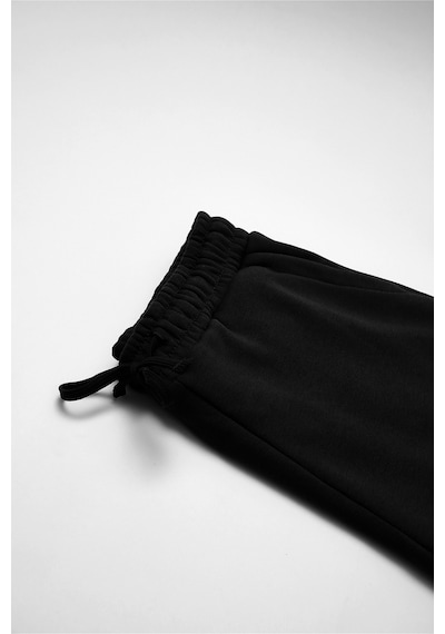 Tudors Unisex Relax Fit Rahat Kesim Şardonlu 3 Cepli Lastikli Jogger Paça Siyah Eşofman Altı-32643 Siyah