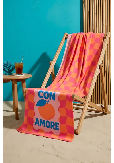 Con Amore Çizgili Plaj Havlusu 70x150 Cm Pembe
