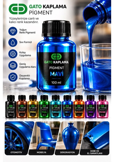 Gato Kaplama Solvent Bazlı Transparan Sıvı Pigment Boya 100 Ml Mavi Yüzey Kaplama Renklendirici