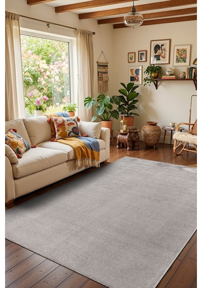 Valerıa Vlr01g Gri Dekoratif Şönil Kilim Modern Desen Yıkanabilir Yumuşak Kaymaz Taban Halı Yolluk