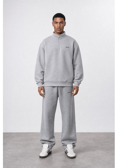 Erkek Respire Basic Half Zip Oversize Sweatshirt Gri Melanj