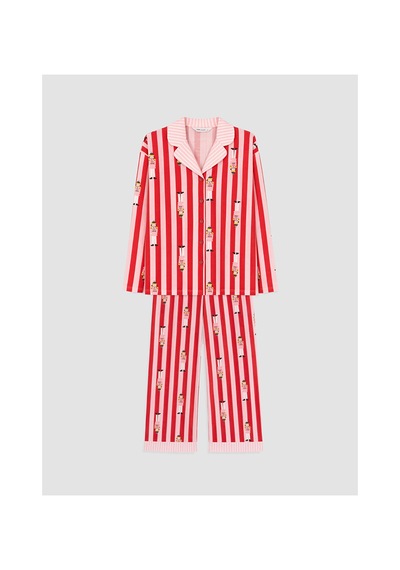 Lcw Young Pembe Gömlek Yaka Desenli Kadın Pijama Takım
