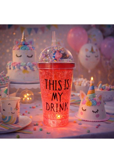 Sevimli Renkli Çılgın 450ml Led Işıklı This İs My Drink Temalı Pipetli İçecek Bardağı Suluk 2642krmz Kırmızı