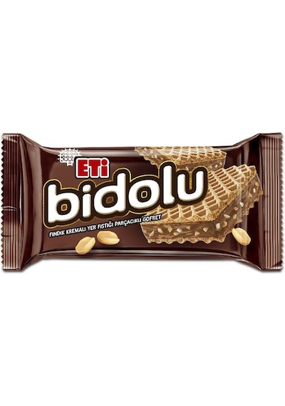Eti Bidolu Fındık Kremalı Yer Fıstığı Parçacıklı Gofret 24 x 36 G