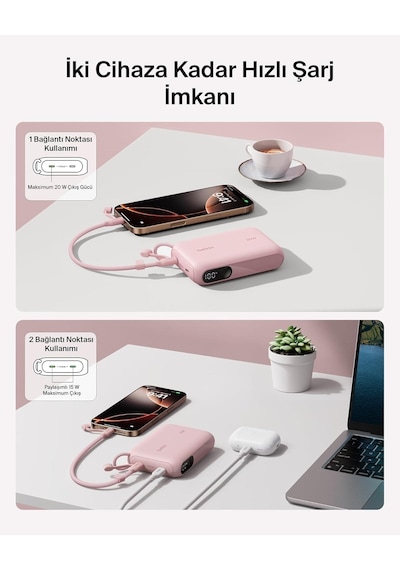 Belkin Bpb027hqpk Boostcharge 10.000 Mah 20w Usb-c Powerbank Dijital Göstergeli Taşınabilir Şarj Cihazı - Pembe Siyah