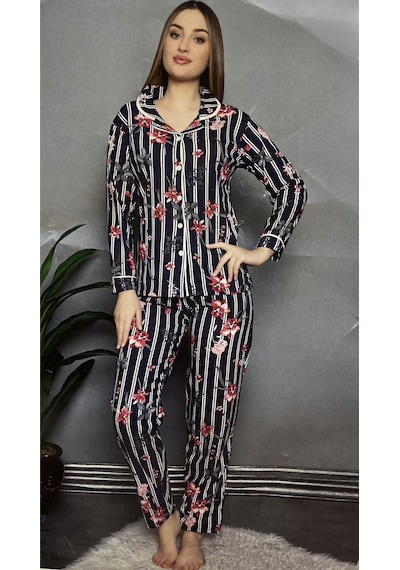 Novavita Yenihayat Düğmeli Pijama Takımı Çok Renkli