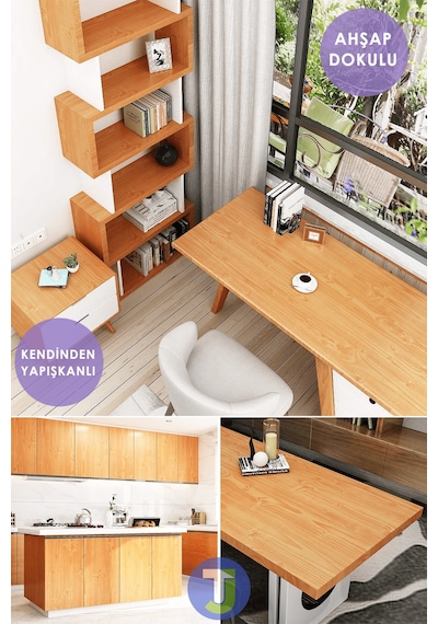 Technojet Kendinden Yapışkanlı Ahşap Görünümlü Mutfak Banyo Tezgah Duvar Dolap Masa Kaplama 60x100cm
