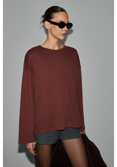 Grımelange Neat Kadın Organik Pamuklu Bisiklet Yaka Oversize Fit Uzun Kollu Kiremit Rengi T-shirt Kiremit Grımelange Neat Kadın Organik Pamuklu Bisiklet Yaka Oversize Fit Uzun Kollu Kiremit Rengi T-shirt Kiremit