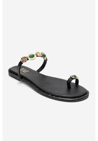Luvishoes Martınez Siyah Yeşil Tokalı Hakiki Deri Kadın Parmak Arası Terlik