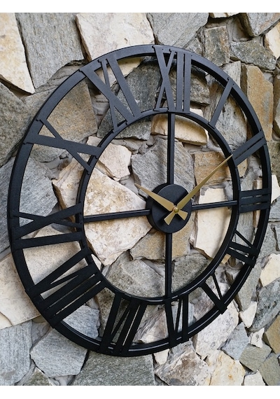 Ferforje Metal Dekoratif Duvar Saati 55Cm Roma Rakamlı 3 Boyutlu Altın