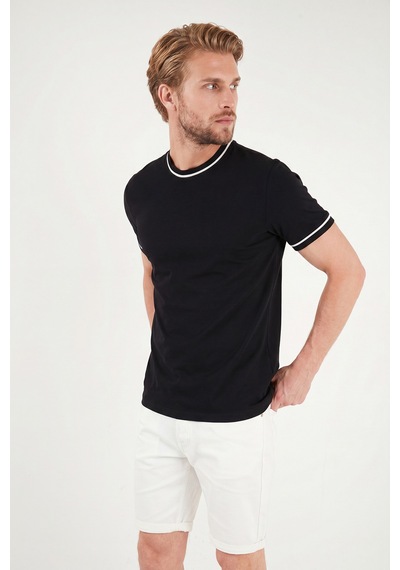 Buratti Pamuklu Bisiklet Yaka Kontrast Şeritli T Shirt Erkek T Shirt 5904034 Siyah