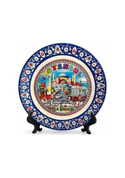 3 Adet Dekoratif Porselen Tabak İstanbul Temalı 20 Cm, Duvar Süsü Ve Sunum Aksesuarı, Decorative Plate Ham